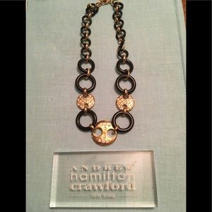 AHC 16” Black & Gold Link Necklace with Crystals